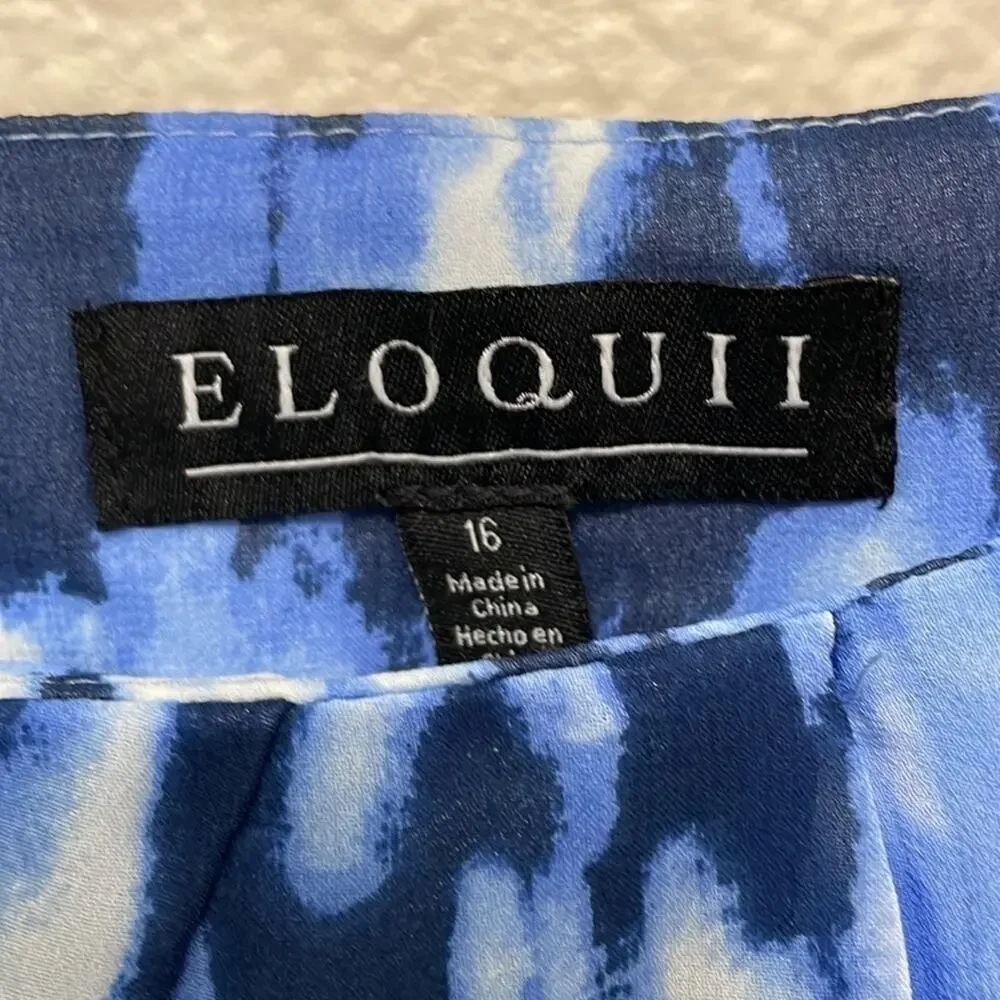 Eloquii Womens Maxi Lined Skirt Size 16 Abstract Print Blue Faux Wrap Side Split